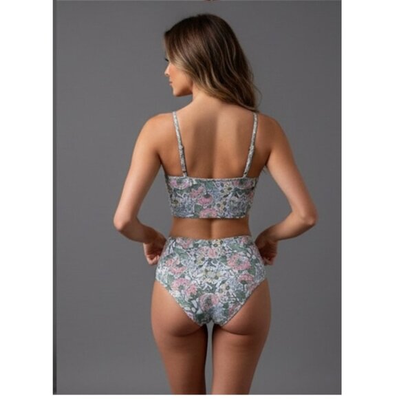 Boho Floral Print Round Neck Tankini Swimsuit Bathing Suit - Picture 4 of 7